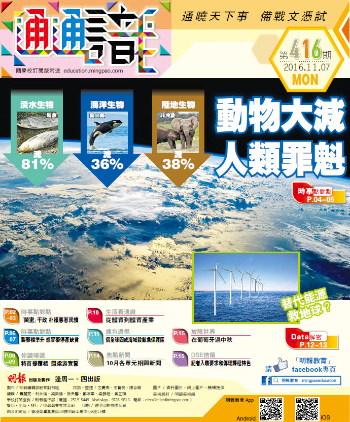 《明報通通識》416期　動物大減 人類罪魁