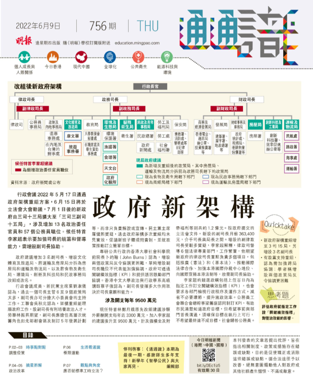 《明報通通識》756期 政府新架構